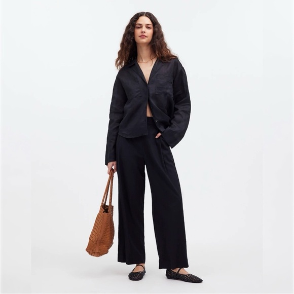 Madewell Pants - Madewell Pull On Straight Crop Pants Baggy Black Linen Blend Casual Minimalist 8